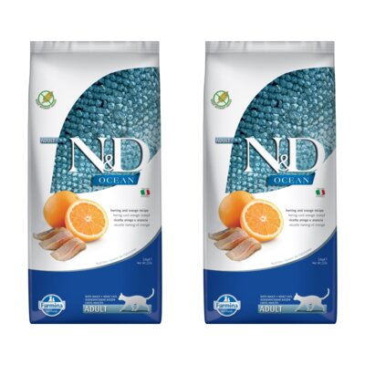 Karma dla kota FARMINA N&D Ocean Śledź z pomarańczą 2 x 10 kg