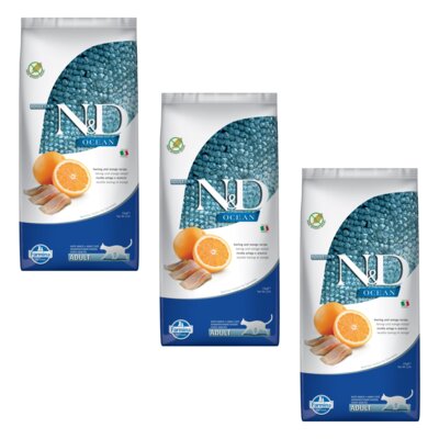 Karma dla kota FARMINA N&D Ocean Śledź z pomarańczą 3 x 10 kg