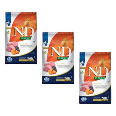 Karma dla kota FARMINA N&D Neutered Jagnięcina z dynią i borówkami Adult 3 x 5 kg