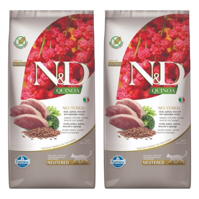 Karma dla kota FARMINA N&D Quinoa Neutered Kaczka z komosą ryżową z brokułami i szparagami 2 x 5 kg