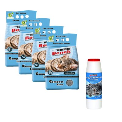 Żwirek dla kota SUPER BENEK Compact Naturalny 4 x 5 L + Neutralizator zapachu SUPER BENEK Naturalny 500 g