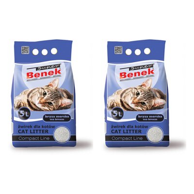 Żwirek dla kota SUPER BENEK Compact Bryza Morska 2 x 5 L