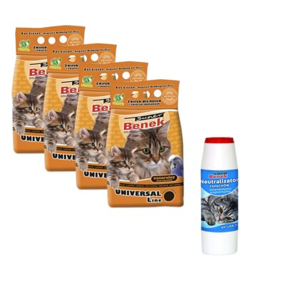 Żwirek dla kota SUPER BENEK Uniwersalny 4 x 5 L + Neutralizator zapachu SUPER BENEK Naturalny 500 g