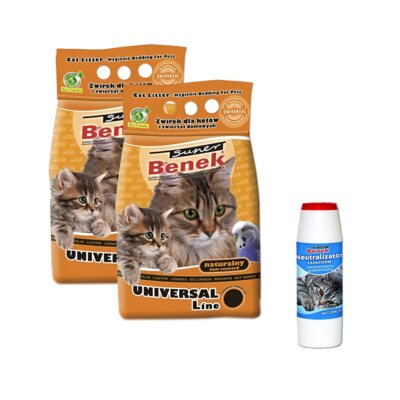 Żwirek dla kota SUPER BENEK Uniwersalny 2 x 5 L + Neutralizator zapachu SUPER BENEK Naturalny 500 g