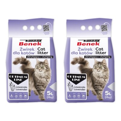 Żwirek dla kota SUPER BENEK Optimum Lawenda 2 x 5 L