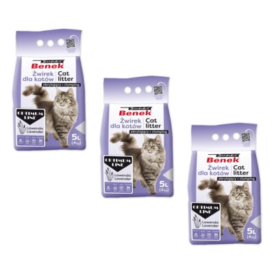 Żwirek dla kota SUPER BENEK Optimum Lawenda 3 x 5 L