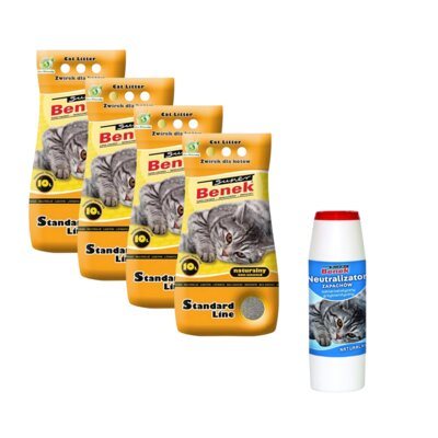 Żwirek dla kota SUPER BENEK Standard Naturalny 10111 4 x 10 L + Neutralizator zapachu SUPER BENEK Naturalny 500 g