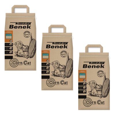 Żwirek dla kota SUPER BENEK Corn Cat Classic Bryza Morska 3 x 14 L