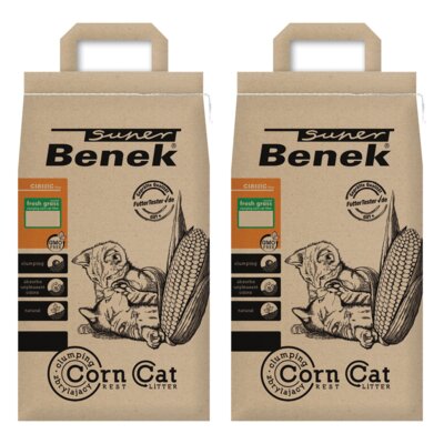 Żwirek dla kota SUPER BENEK Corn Cat Classic Świeża Trawa 2 x 14 L