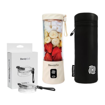 Blender personalny BLENDYGO 3 Beżowy Bezprzewodowy + Etui termiczne BLENDYGO do BlendyGo 3 + Nakrętka ustnik do picia BLENDYGO BlendyGo 3