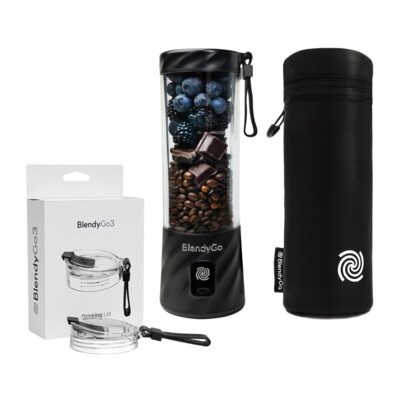 Blender personalny BLENDYGO 3 Czarny Bezprzewodowy + Etui termiczne BLENDYGO do BlendyGo 3 + Nakrętka ustnik do picia BLENDYGO BlendyGo 3