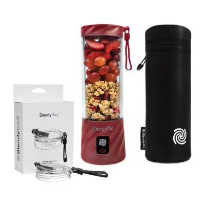 Blender personalny BLENDYGO 3 Burgundowy Bezprzewodowy + Etui termiczne BLENDYGO do BlendyGo 3 + Nakrętka ustnik do picia BLENDYGO BlendyGo 3