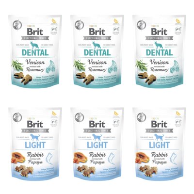 Przysmak dla psa BRIT CARE Functional Snack Dental Venison 3 x 150 g + Przysmak dla psa BRIT CARE Functional Snack Light Rabbit 3 x 150 g