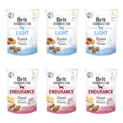 Przysmak dla psa BRIT CARE Functional Snack Light Rabbit 3 x 150 g + Przysmak dla psa BRIT CARE Dog Functional Snack Endurance Lamb 3 x 150 g