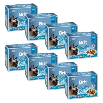 8 x Karma dla kota BRIT Premium Family Plate Mix smaków (12 x 85 g)