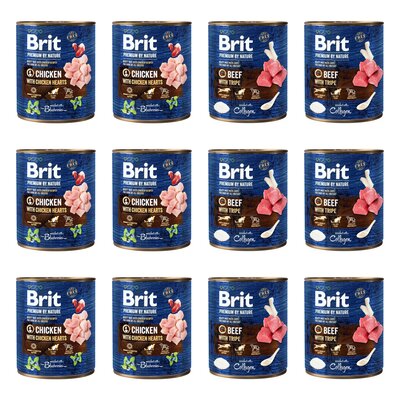 Karma dla psa BRIT Premium by Nature Mix smaków Kurczak z sercami, Wołowina z flakami 12 x 800 g