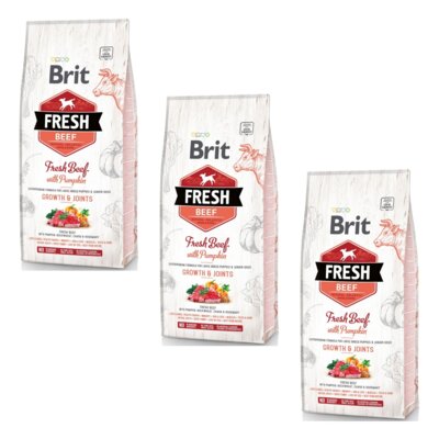 Karma dla psa BRIT Fresh Puppy&Junior Large Beef Wołowina z dynią 3 x 12 kg
