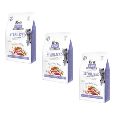 Karma dla kota BRIT CARE Grain-Free Sterilized Weight Control Kaczka z indykiem 3 x 7 kg