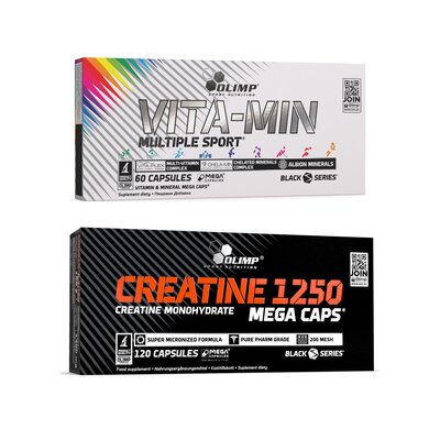 Kompleks witamin i minerałów OLIMP Vita-Min Multiple Sport Mega Caps (60 kapsułek) + Monohydrat kreatyny OLIMP Creatine 1250 Mega Caps (120 kapsułek)