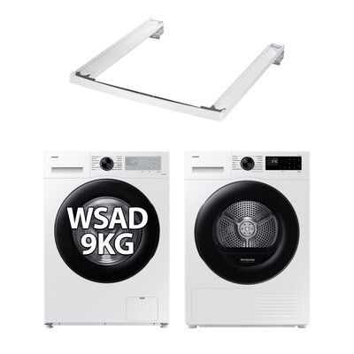 Pralka SAMSUNG WW90CGC04DAH AI Energy EcoBubble 9kg 1400 obr + Suszarka SAMSUNG DV5000D DV90DG52A0AE z pompą ciepła Optimal Dry + Łącznik SAMSUNG SKK-5EW