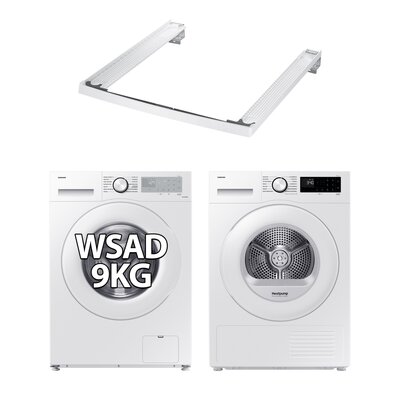 Pralka SAMSUNG WW90CGC04DTH AI Energy EcoBubble LessMicrofiber 9kg 1400 obr + Suszarka SAMSUNG DV5000D DV90DG52A0TE z pompą ciepła Optimal Dry + Łącznik SAMSUNG SKK-5EW