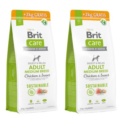 Karma dla psa BRIT CARE Dog Sustainable Adult Medium Breed Kurczak i owady 2 x 14 kg