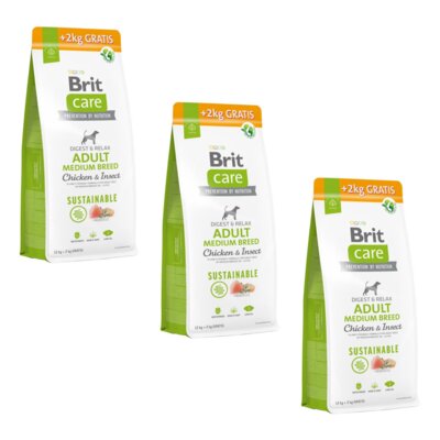 Karma dla psa BRIT CARE Dog Sustainable Adult Medium Breed Kurczak i owady 3 x 14 kg