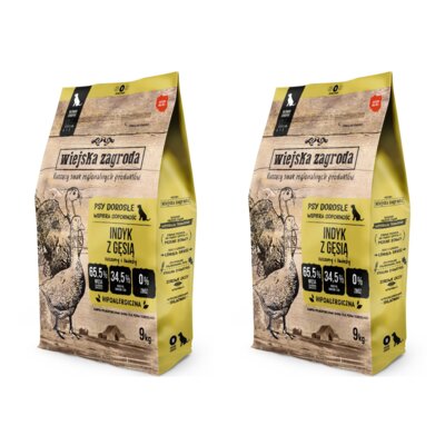 Karma dla psa WIEJSKA ZAGRODA Indyk z gęsią M 2 x 9 kg