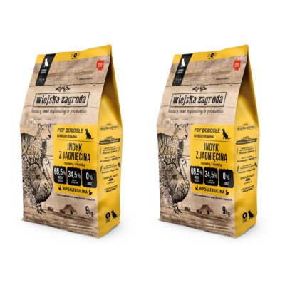Karma dla psa WIEJSKA ZAGRODA Indyk z jagnięciną M 2 x 9 kg