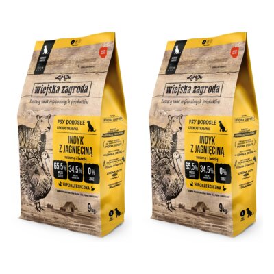 Karma dla psa WIEJSKA ZAGRODA Indyk z jagnięciną S 2 x 9 kg