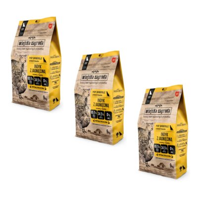 Karma dla psa WIEJSKA ZAGRODA Indyk z jagnięciną S 3 x 9 kg
