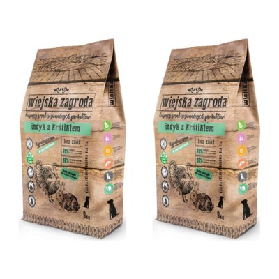 Karma dla psa WIEJSKA ZAGRODA Indyk z królikiem S 2 x 9 kg