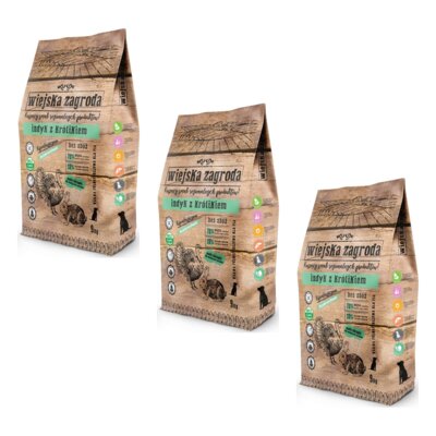 Karma dla psa WIEJSKA ZAGRODA Indyk z królikiem S 3 x 9 kg