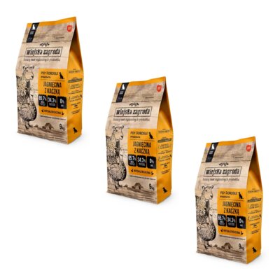 Karma dla psa WIEJSKA ZAGRODA Jagnięcina z kaczką S 3 x 9 kg