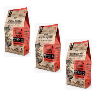 Karma dla psa WIEJSKA ZAGRODA Wołowina z indykiem L 3 x 9 kg