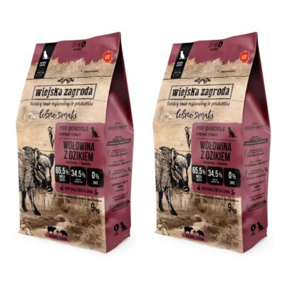 Karma dla psa WIEJSKA ZAGRODA Wołowina z dzikiem L 2 x 9 kg