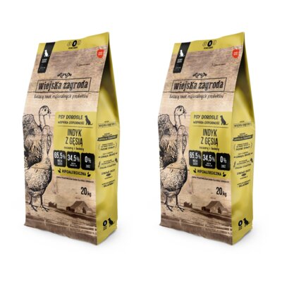 Karma dla psa WIEJSKA ZAGRODA Indyk z gęsią M 2 x 20 kg