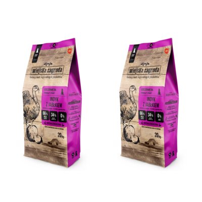 Karma dla psa WIEJSKA ZAGRODA Junior Indyk z jabłkiem M 2 x 20 kg