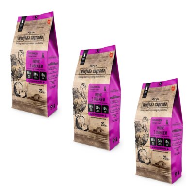 Karma dla psa WIEJSKA ZAGRODA Junior Indyk z jabłkiem M 3 x 20 kg