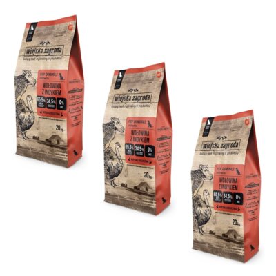Karma dla psa WIEJSKA ZAGRODA Wołowina z indykiem L 3 x 20 kg