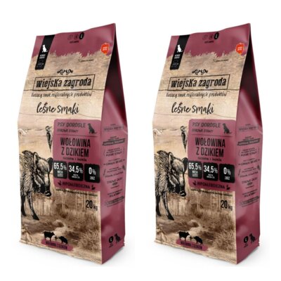 Karma dla psa WIEJSKA ZAGRODA Wołowina z dzikiem L 2 x 20 kg
