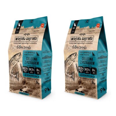 Karma dla psa WIEJSKA ZAGRODA Cielęcina z pstrągiem M 2 x 9 kg