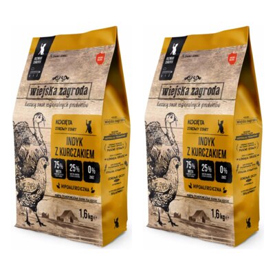 Karma dla kota WIEJSKA ZAGRODA Indyk z kurczakiem 2 x 1.6 kg