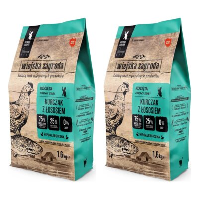 Karma dla kota WIEJSKA ZAGRODA Kurczak z łososiem 2 x 1.6 kg