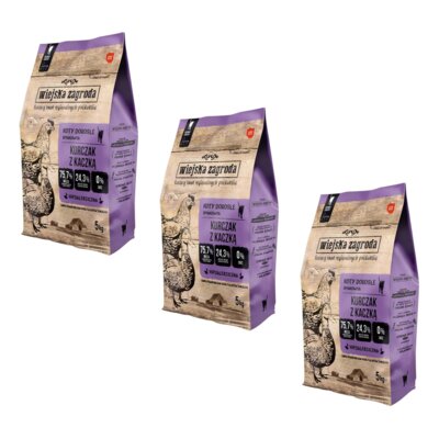 Karma dla kota WIEJSKA ZAGRODA Kurczak z kaczką 3 x 5 kg