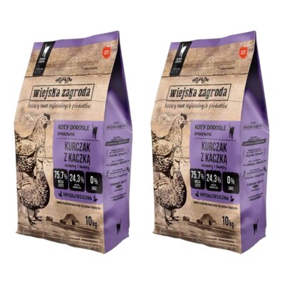 Karma dla kota WIEJSKA ZAGRODA Kurczak z kaczką 2 x 10 kg
