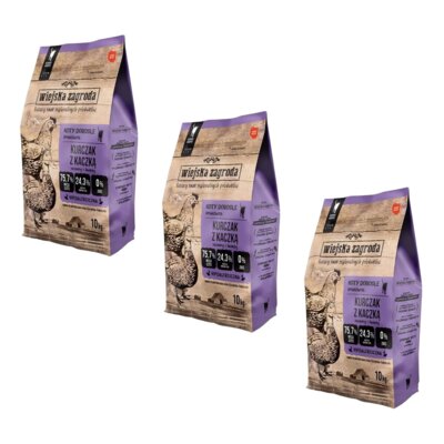 Karma dla kota WIEJSKA ZAGRODA Kurczak z kaczką 3 x 10 kg