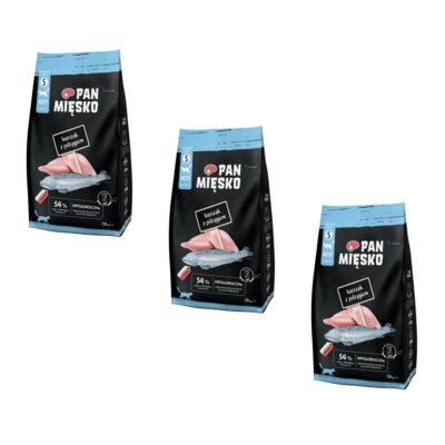 Karma dla kota PAN MIĘSKO Kurczak z pstrągiem S 3 x 1.6 kg