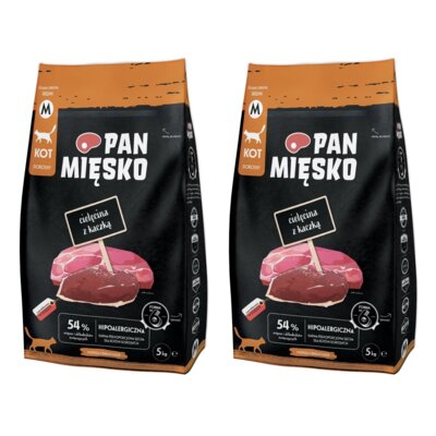 Karma dla kota PAN MIĘSKO Cielęcina z kaczką M 2 x 5 kg