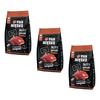 Karma dla kota PAN MIĘSKO Wołowina z jeleniem 3 x 5 kg
